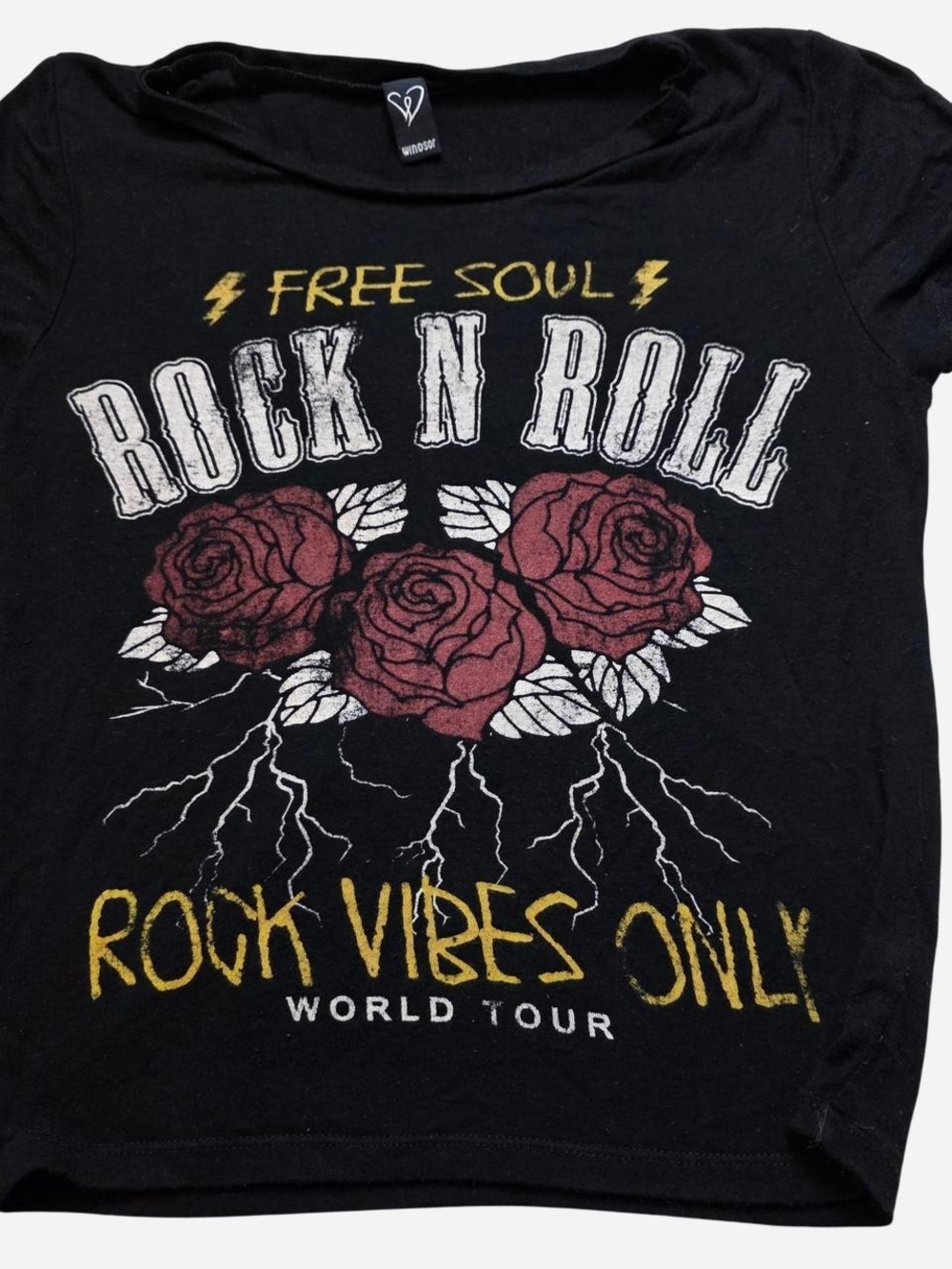 Windsor Black Crop Tee with Red Rose Graphic